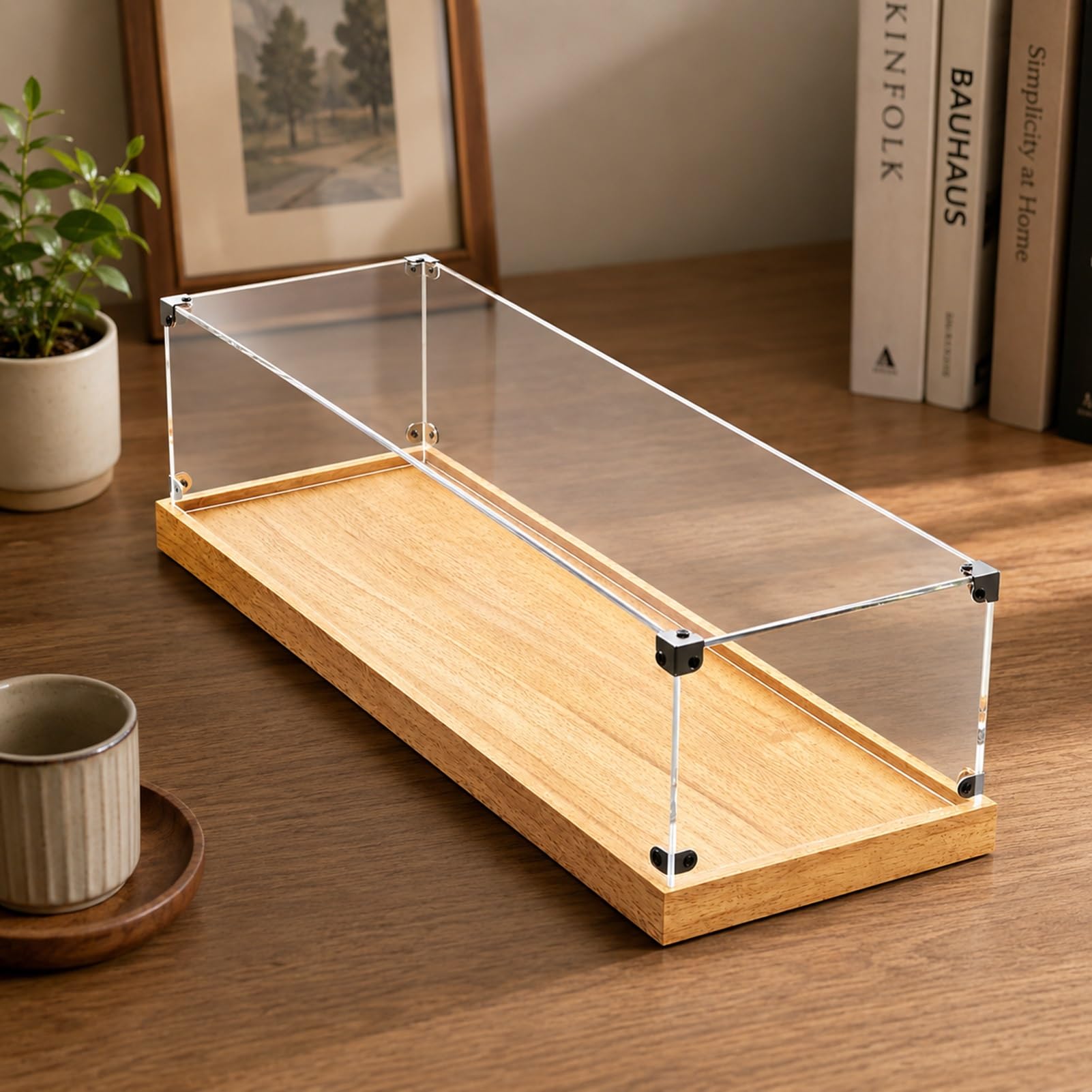 Acryl Vitrine 40 45 50 55 60 65 70 75 cm Lange Thekenbox, Staubdicht, Organizer für Das Modell, Acrylvitrine mit Metallecken und 3 cm Holzsockel(75x20x20cm)