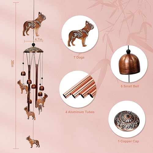 Miniatura 3 de Campanillas de viento de animales en tono cobre para exterioresinteriores, diseños de perros, jardín, patio, decoración del hogar, para mujeres,