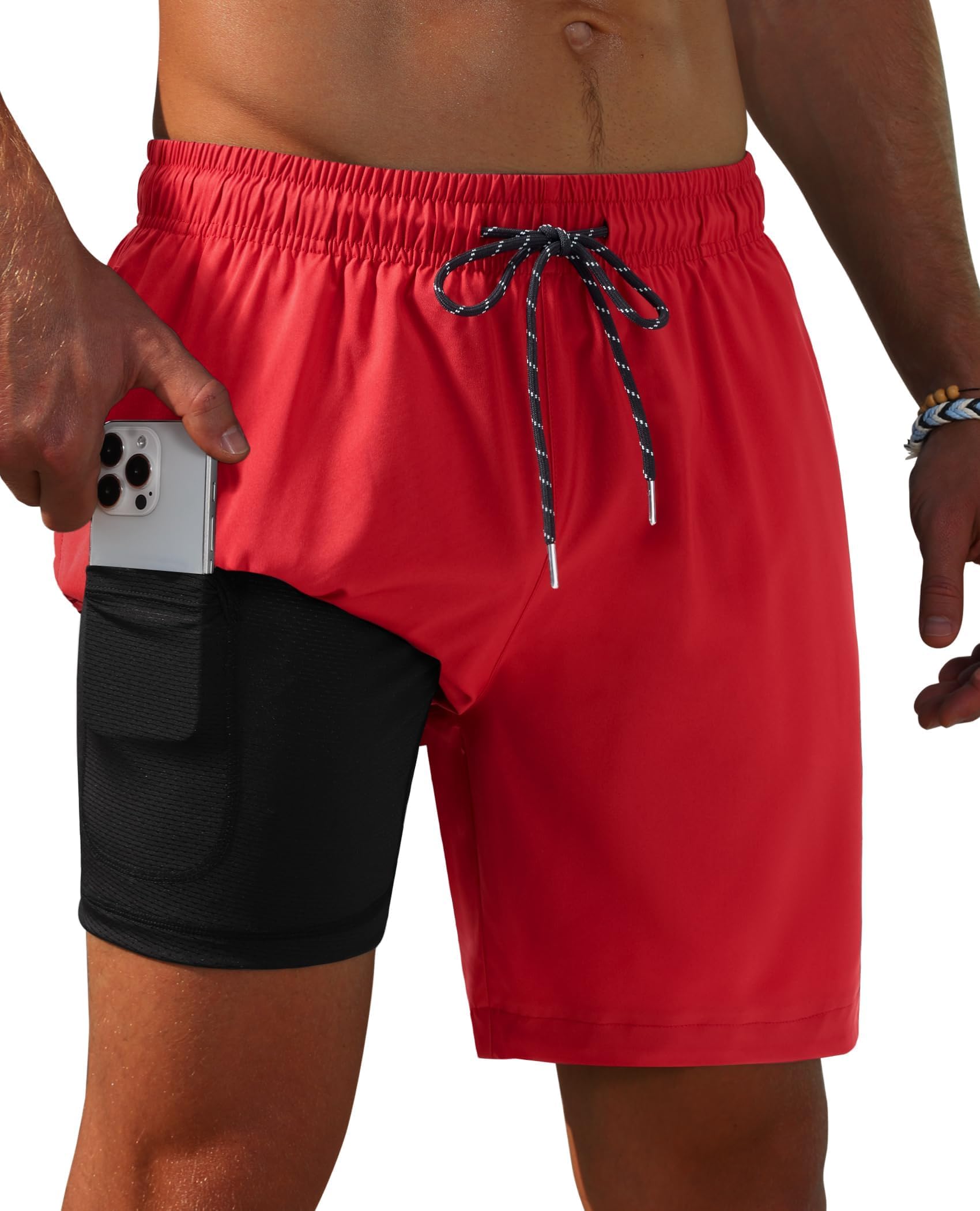 7inch Mens Swim Trunks 2 in 1 with Compression Liner Pockets Drawstring Quick Dry Stretch Lined Funny Beach Pool-image-31