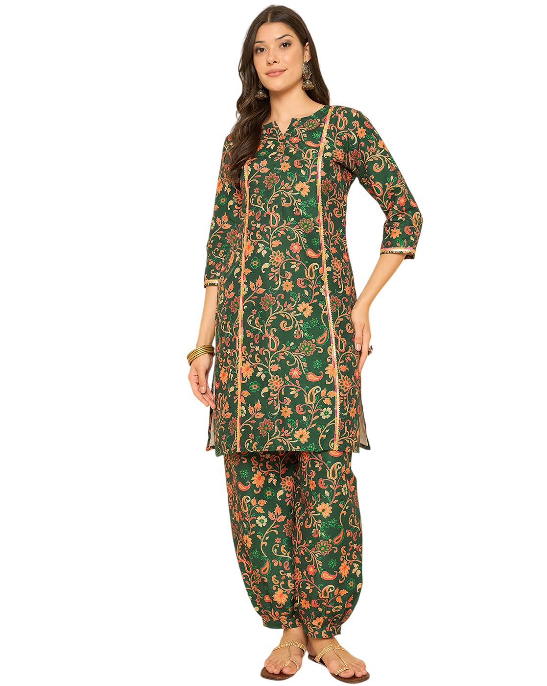 SheWill Floral Printed Cotton Kurta with Patiala Pants – Stylish Round Neck, 3/4 Sleeves, Comfortable Ethnic Set for Women SheWill Floral Printed Cotton Kurta with Patiala Pants – Stylish Round Neck, 3/4 Sleeves, Comfortable Ethnic Set for Women