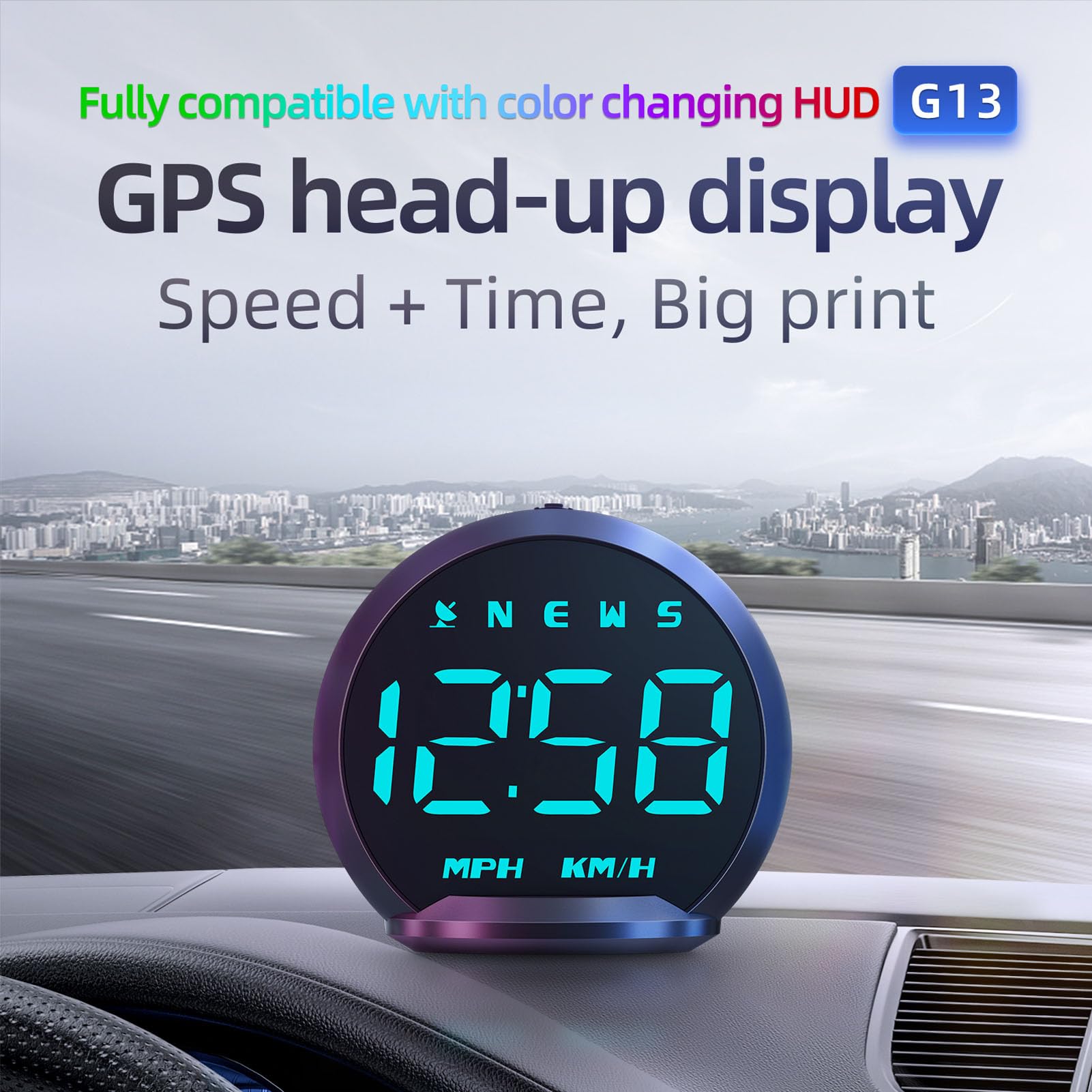 Velocímetro HUD para Coche, GPS Universal, Dirección de Velocidad, Distancia de Conducción, Alarma de Exceso de Velocidad, Velocímetro LED Multifuncional para Vehículos
