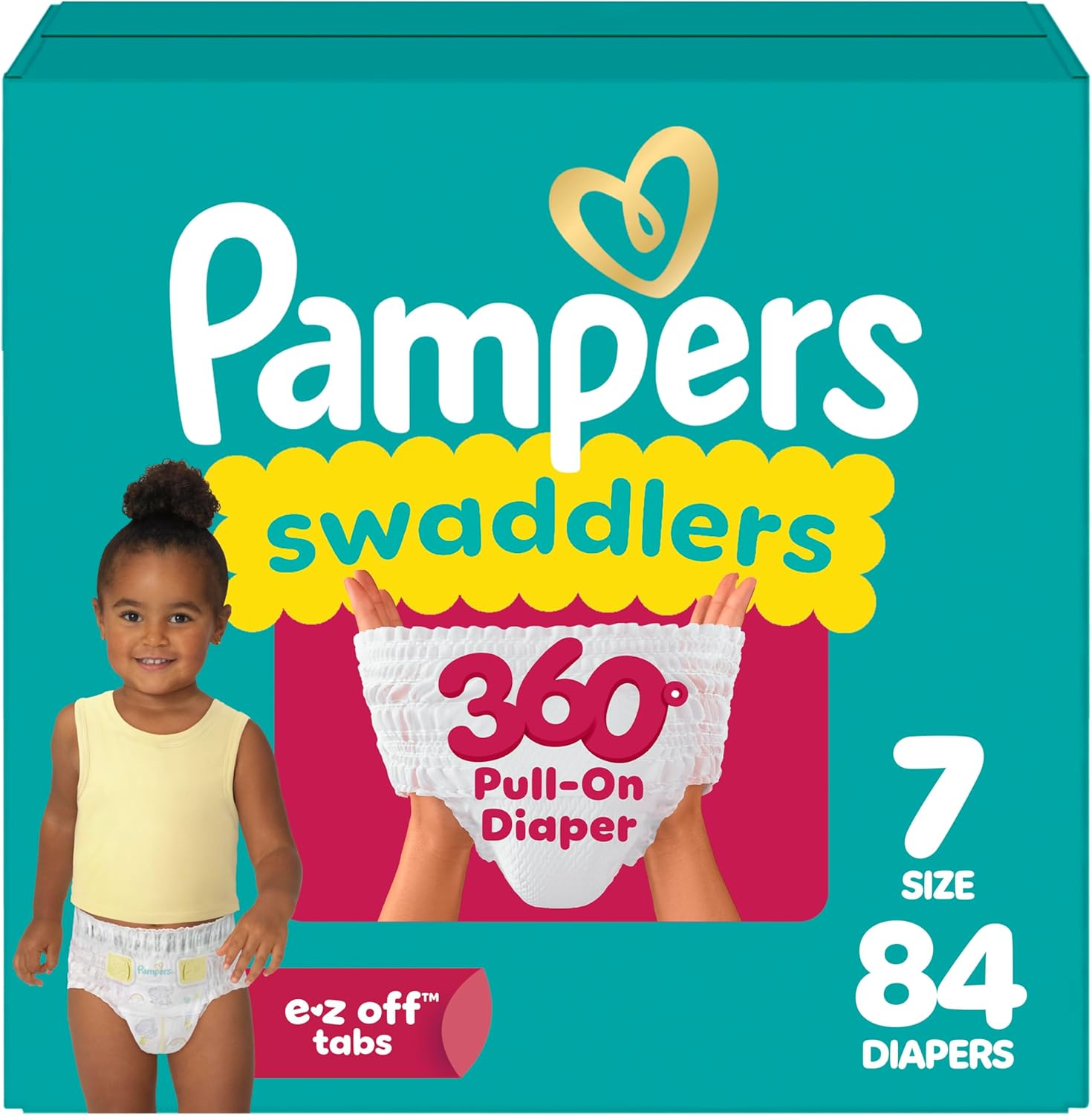 Pampers Swaddlers 360 Pull-On Diapers, Size 7, 84 Count for up to 100% Leakproof Skin Protection and Easy Changes