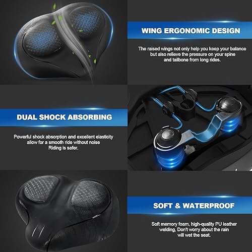 Miniatura 6 de Xmifer Asiento de bicicleta de gran tamaño, cómodo sillín de bicicleta, diseño de ranura media, espuma viscoelástica de 2.95 pulgadas de grosor,