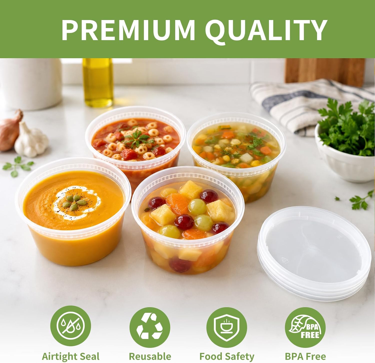 60 Sets 12 oz Deli Containers With Lids, Plastic Takeout Bowls Food Storage image 5