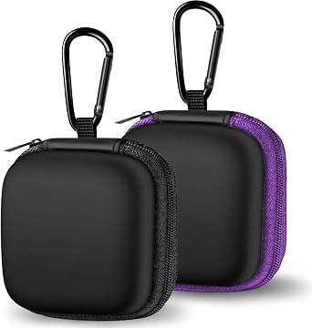 LINSANER 2 Pack Square Earbuds Case with Carabiner, Black + Purple