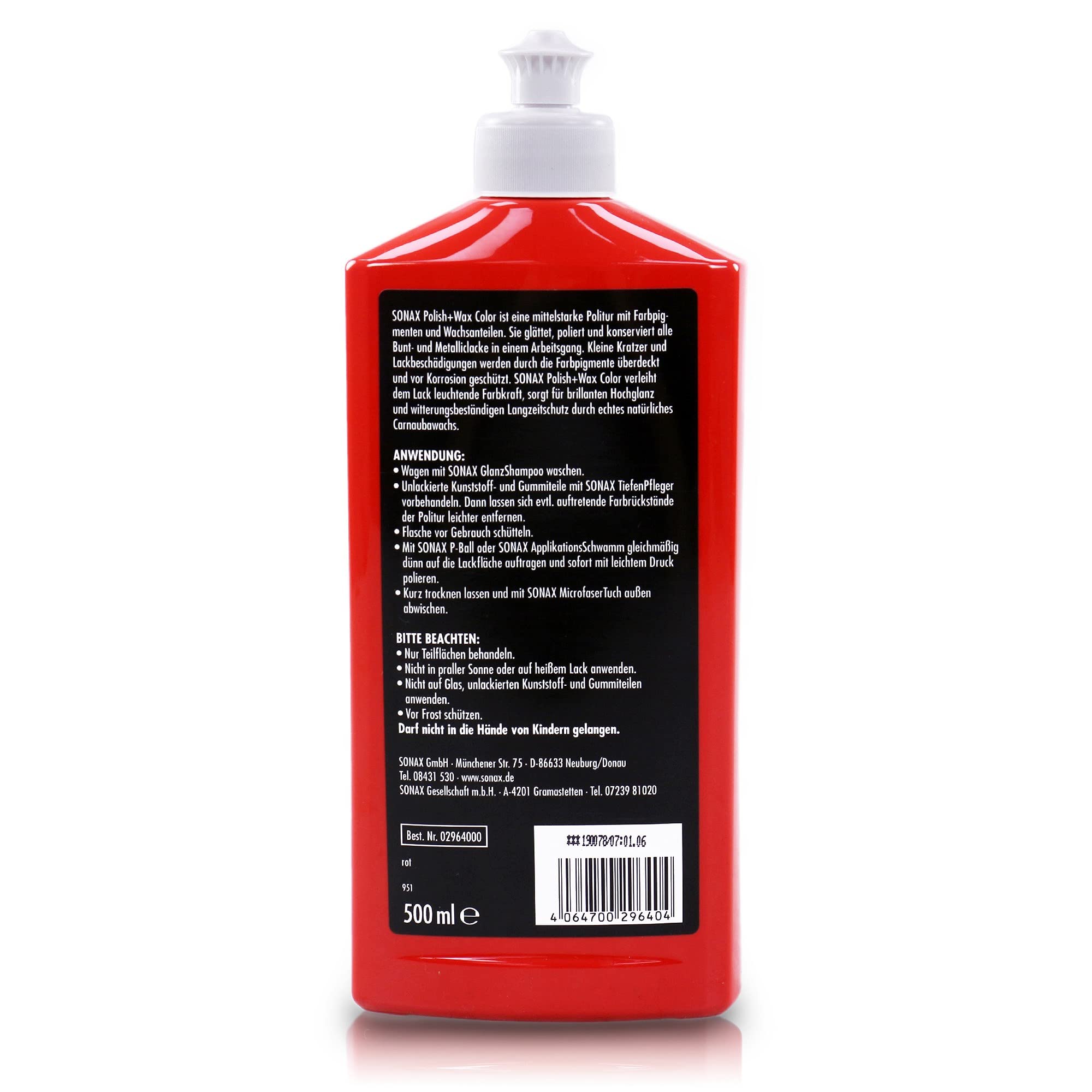 2 x 500 ml Sonax Polish & Wax Color nanopro Laque voiture rouge voiture polissage polissage