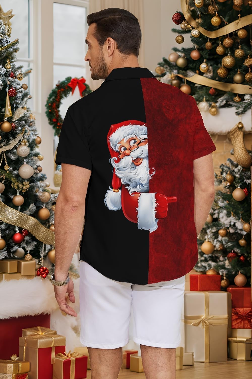 Christmas Party Button Shirt – Festive Santa Claus Hawaiian Shirt for Men - Image 2