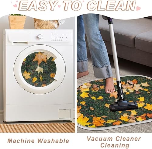 Miniatura 6 de Maple Leaves Bathroom Rug Mat Memory Foam Soft Plush Area Rug Non-Slip Absorbent Oval Rug for Bedroom Bathroom Bathtub Shower (Oval, 40×60cm)