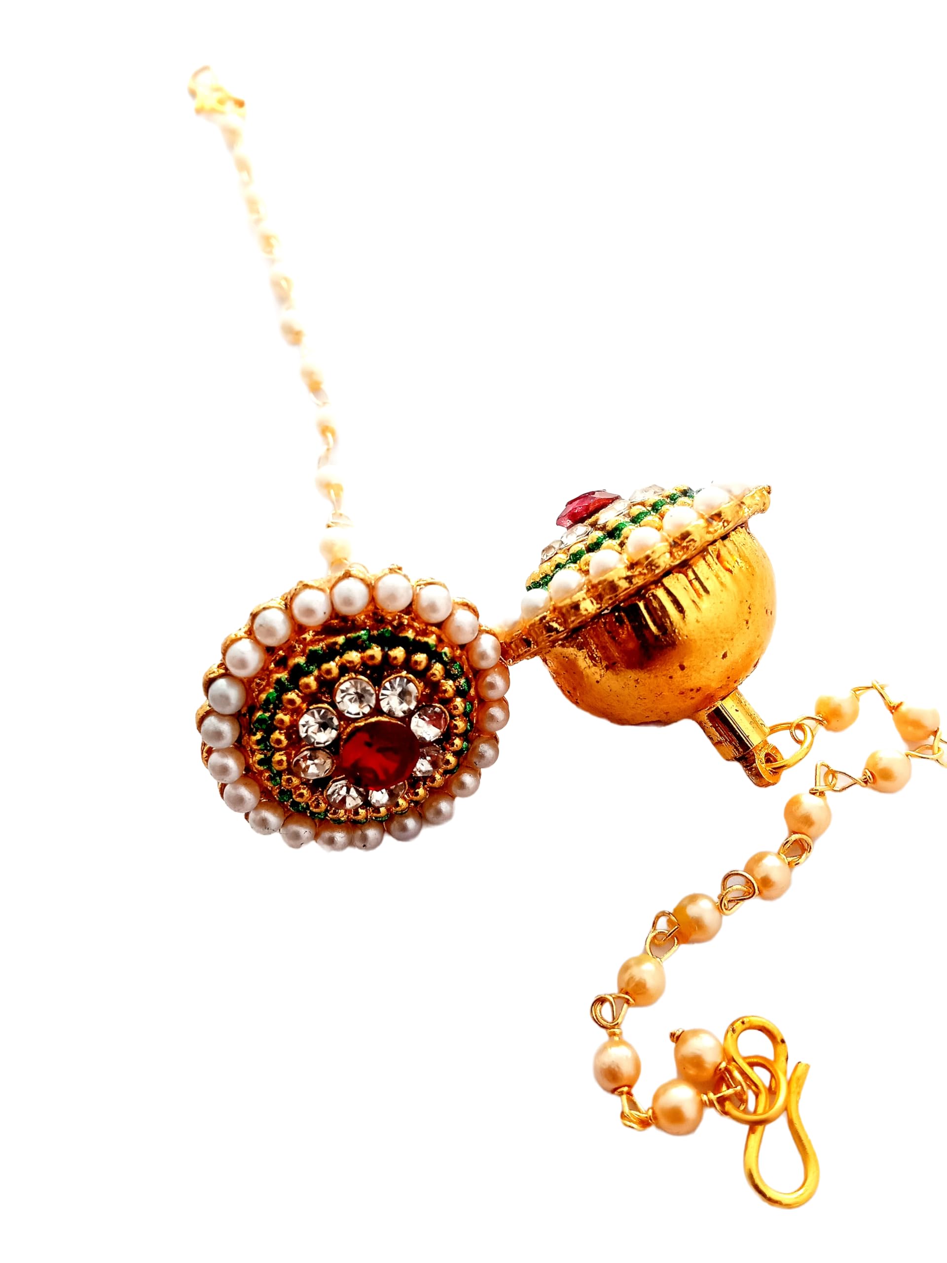 Gold Plated Rajasthani/Rajputi Kundan Pearl Studded Borla Matha Patti Maang Tikka for Women (Borla1GLD-1)