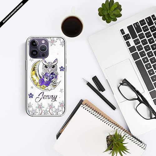 Miniatura 6 de CASEZILY Funda protectora transparente con nombre personalizado para amantes de los búhos, compatible con iPhone 15, 14, 13, 12, 11, X, XS, XR, 8,