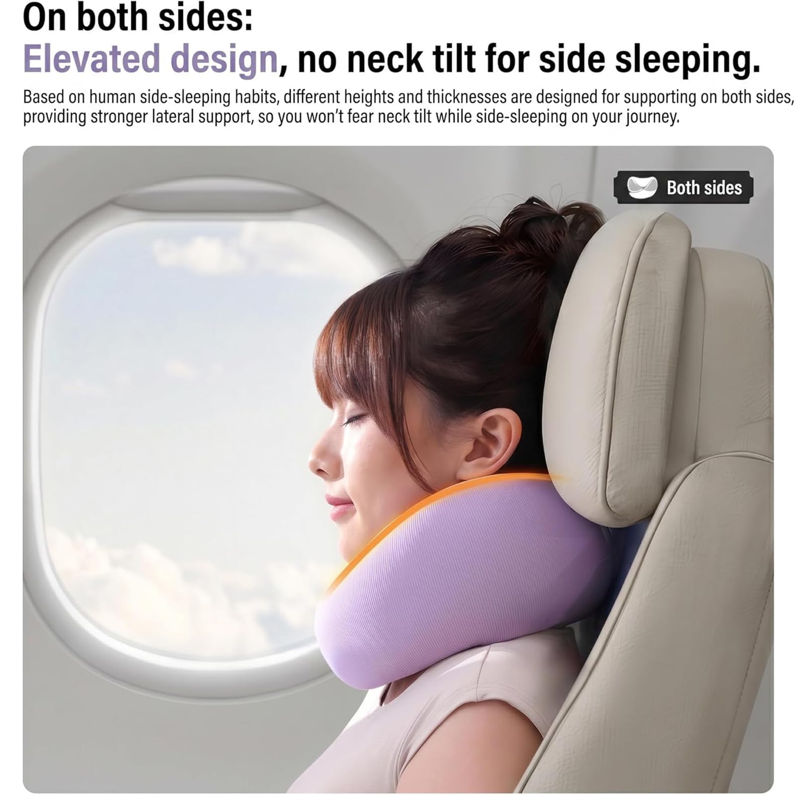 Almohada De Viaje para El Cuello, Portátil Dormir En Avión | Espuma viscoelástica de alta calidad, diseño ergonómico, soporte de 360°, laterales asimétricos, para avión, coche y oficina
