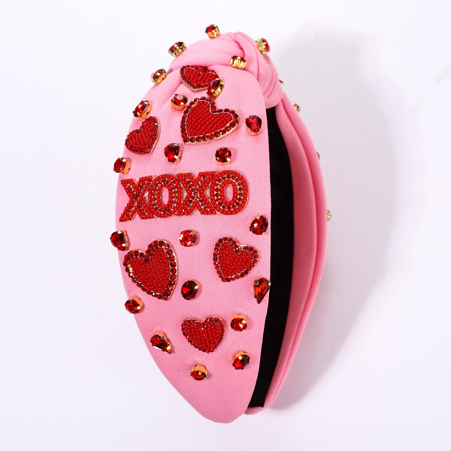Valentine’s Day Headband for Women Rhinestone Heart Headbands Red Pink Crystal Knotted Headband Valentine’s Day Hair Accessories Gifts (XO) - Image 7