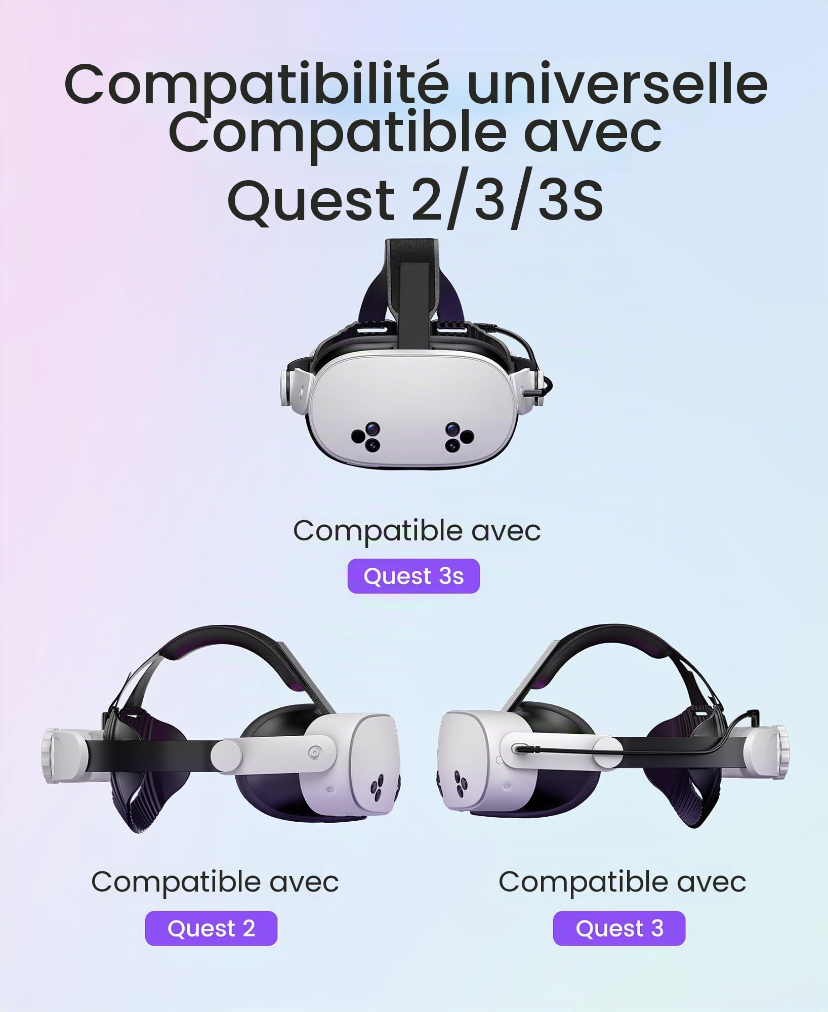 Sangle de Tête de Rechange avec Batterie Intégrée 8000mAh pour Meta Quest 2 / Quest 3 / Quest 3S – Confort Optimal, Ajustement Précis par Molette, Accessoire de Gaming