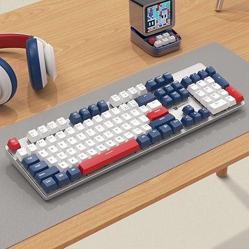 Miniatura 5 de Teclado mecánico para juegos intercambiable en caliente, retroiluminación blanca, interruptores azules, 104 teclas, con cable, teclados