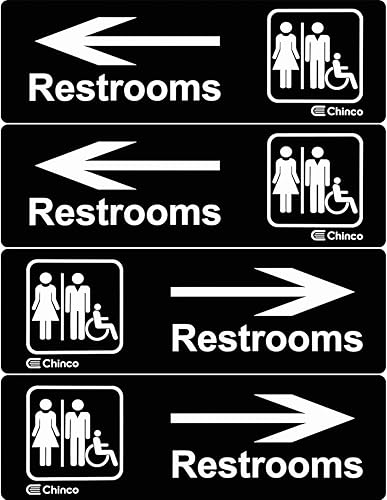 Chinco Letrero de 4 piezas para baño con flecha de 9 x 3 pulgadas, acrílico, unisex, para baño, con texto en inglés «This Way Restroom» para hombres