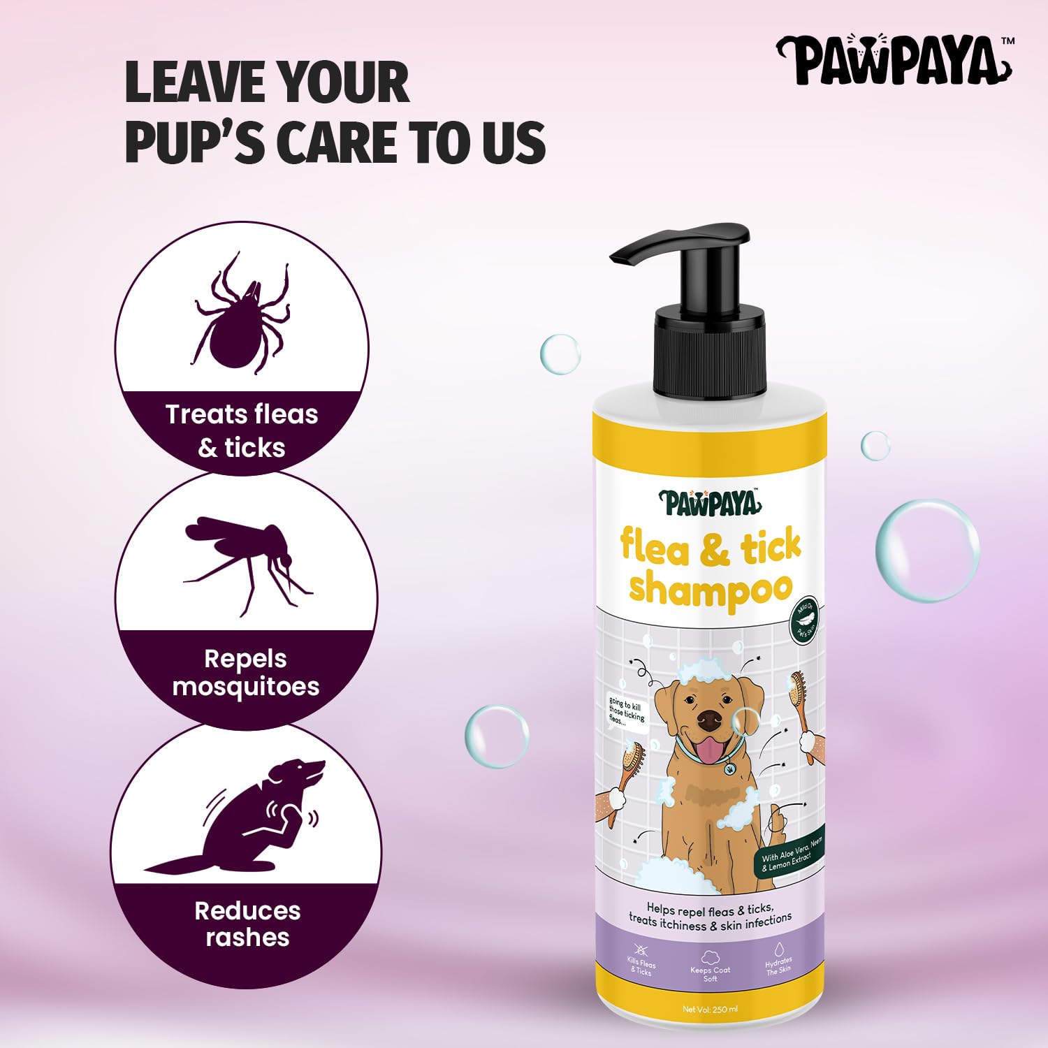 Pawpaya Flea & Tick Dog Shampoo | Neem & Aloe Vera Formula | Removes Fleas, Ticks & Odor | Safe, Gentle & Effective for All Breeds | 250ml 2