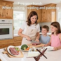 Vista 2 de Cookbook Stand for Kitchen Counter Holds 600-Page Books Elegant Rustic Wooden Cook Book Stands for Display of Recipes & Tablets Adjustable &