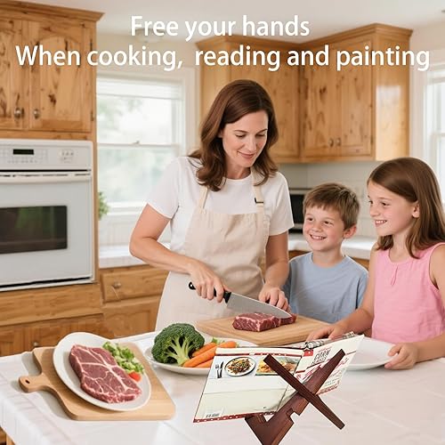 Miniatura 2 de Soporte para libros de cocina para encimera de cocina con capacidad para libros de 600 páginas, elegante soporte rústico de madera para exhibir