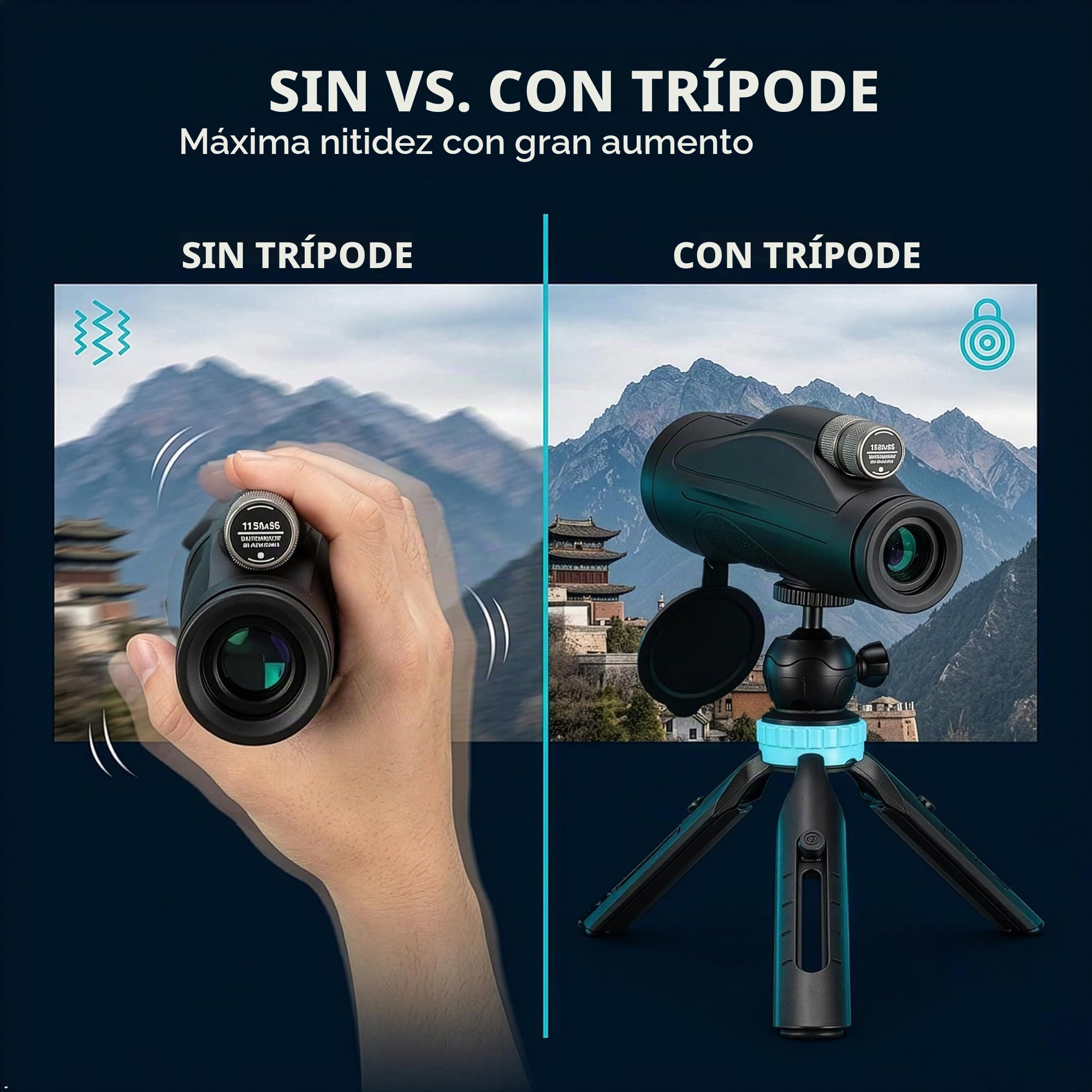 Optus Monocular Zoom 11 a 33x56 con Trípode de Mesa Impermeable IPX7