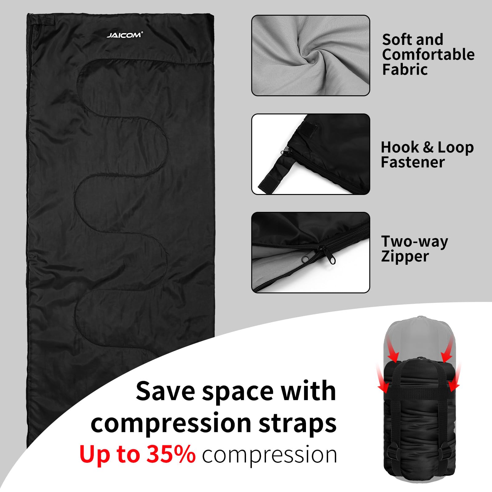 JAICOM Schlafsack - Kleines Packmaß Deckenschlafsack, Leicht & Dünn Sommerschlafsack - für Camping, Outdoor, Erwachsene, Wandern, Indoor