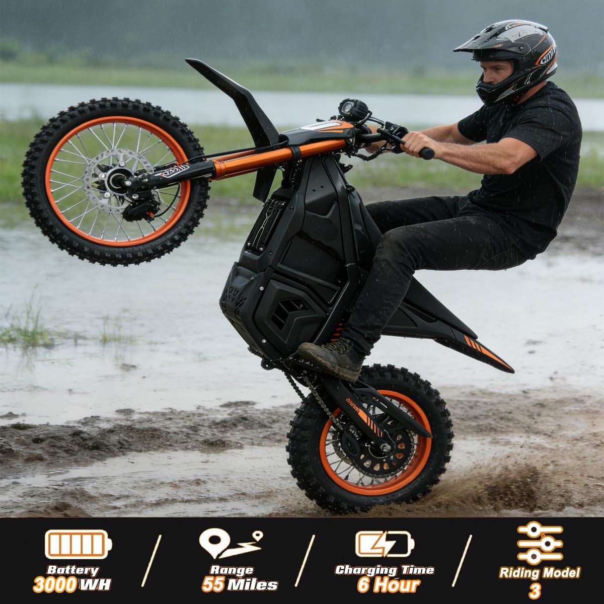 X-PRO E‑Hawk 3500W Electric Dirt Bike for Adults & Teens – High‑Torque Brushless Motor, 42 MPH Max Speed, Up to 55 Mile Range, 14″/12″ Off‑Road Tires (Black) : Automotive