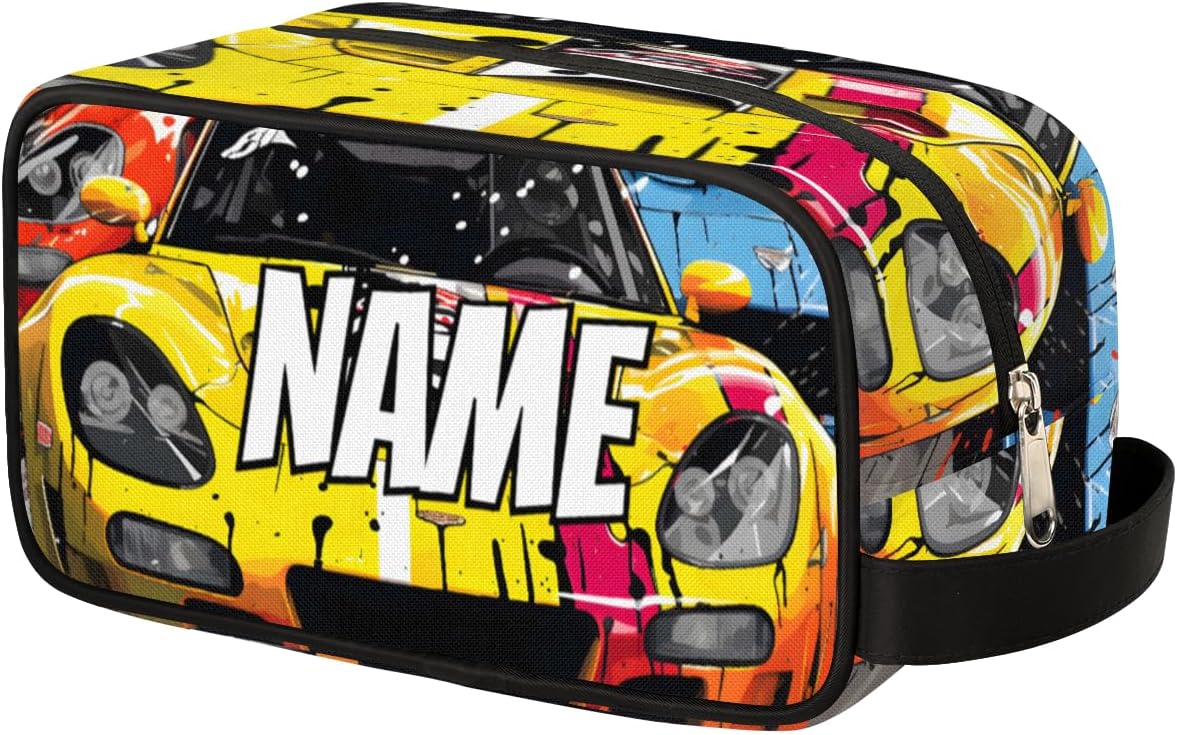 Custom Racing Car Makeup Bag with Name Personalized Waterproof Toiletry Bags Customized Sports Hippie Cosmetic Bag for Women Men