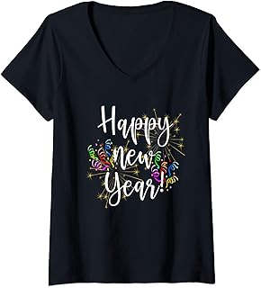 Womens Fun Happy New Year Day Eve Party Fireworks Confetti Costume V-Neck T-Shirt