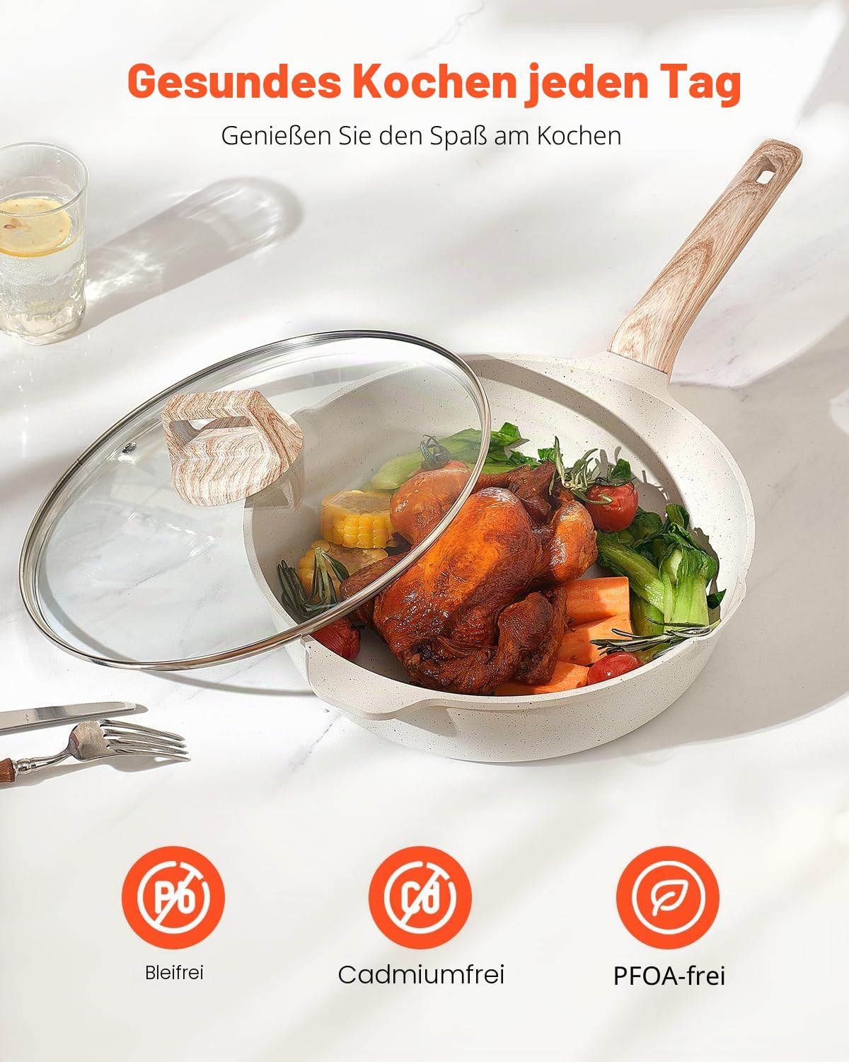VEVOR Induktion Töpfe Pfannen Set (17-teilig) mit Glasdeckel, antihaftbeschichtetes Kochgeschirr, Induktionskochtöpfe für die Küche im Wohnmobil zum Braten, Würzen von Soßen und Kochen (Weiß)
