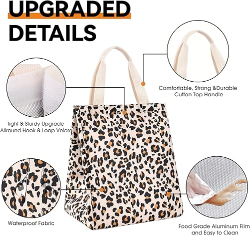 Miniatura 3 de HOMESPON Lonchera reutilizable con aislamiento, tela de lona con papel de aluminio, bolsa de almuerzo para mujeres, hombres, oficina (estampado de