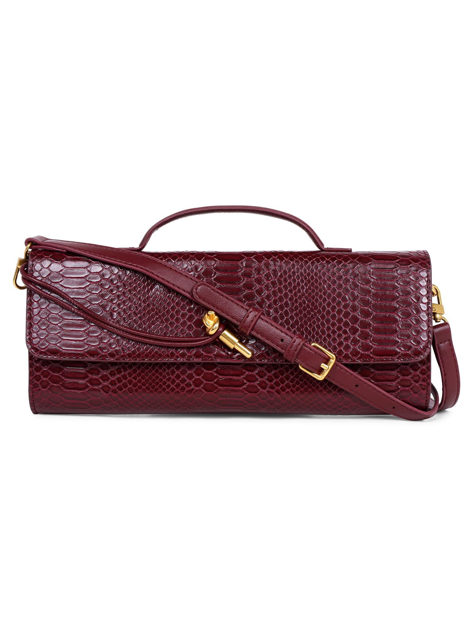 elleivry luxury Pattern Leather Clutch Handbag, Burgundy, Crossbody Strap, Gold Hardware-picture-37