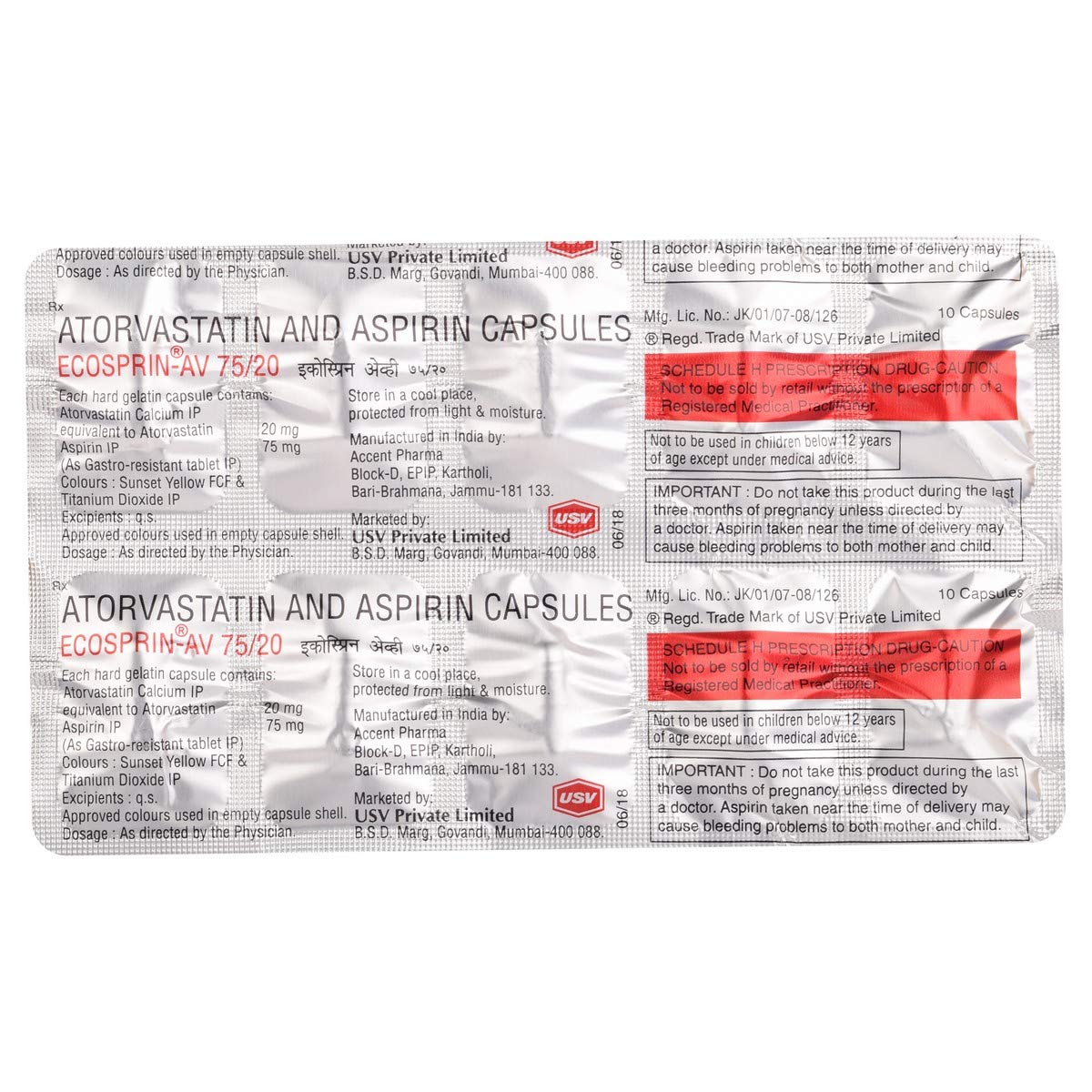 Ecosprin AV 75/20 Strip of 10 Capsules Amazon.in Health & Personal