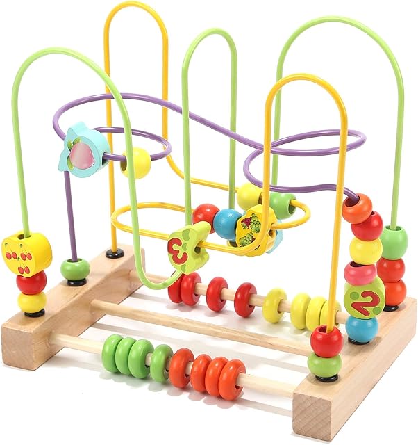 Jacootoys Beads Maze Wooden Roller Coaster Activity Learning Game Preschool Educational Toy Gift for Toddlers
