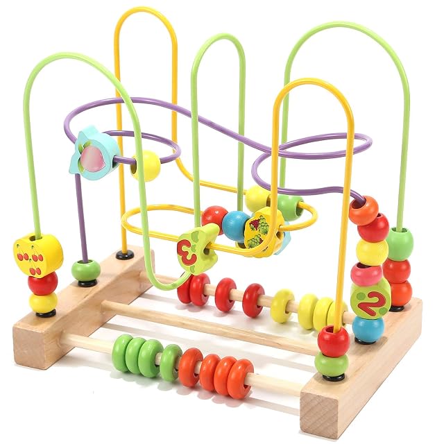 Jacootoys Frutas Laberintos de Abalorios Madera Cuentas Motricidad Fina Abaco Juegos Cube Educativos Juguetes…