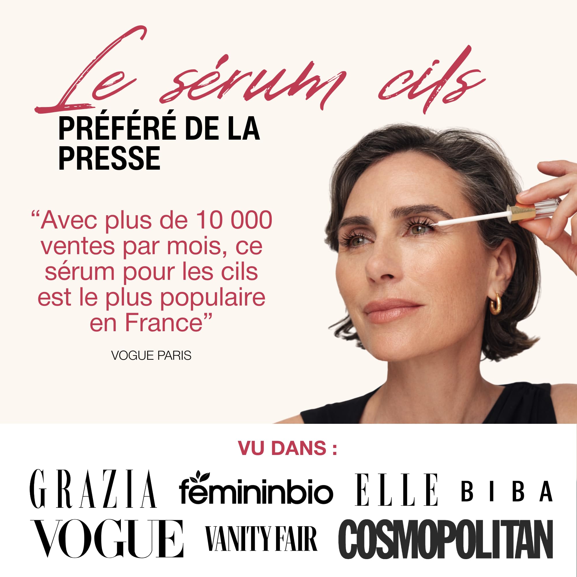 ROSELASH Nouvelle Formule Sérum de Croissance de Pousse Cils plus fournis longs épais - Fabriqué en France - Sans hormone Sans parfum - Vegan | Sérum pour cils pour promouvoir des cils plus longs et plus volumineux, 99 % naturel, sans hormones, sans parfu