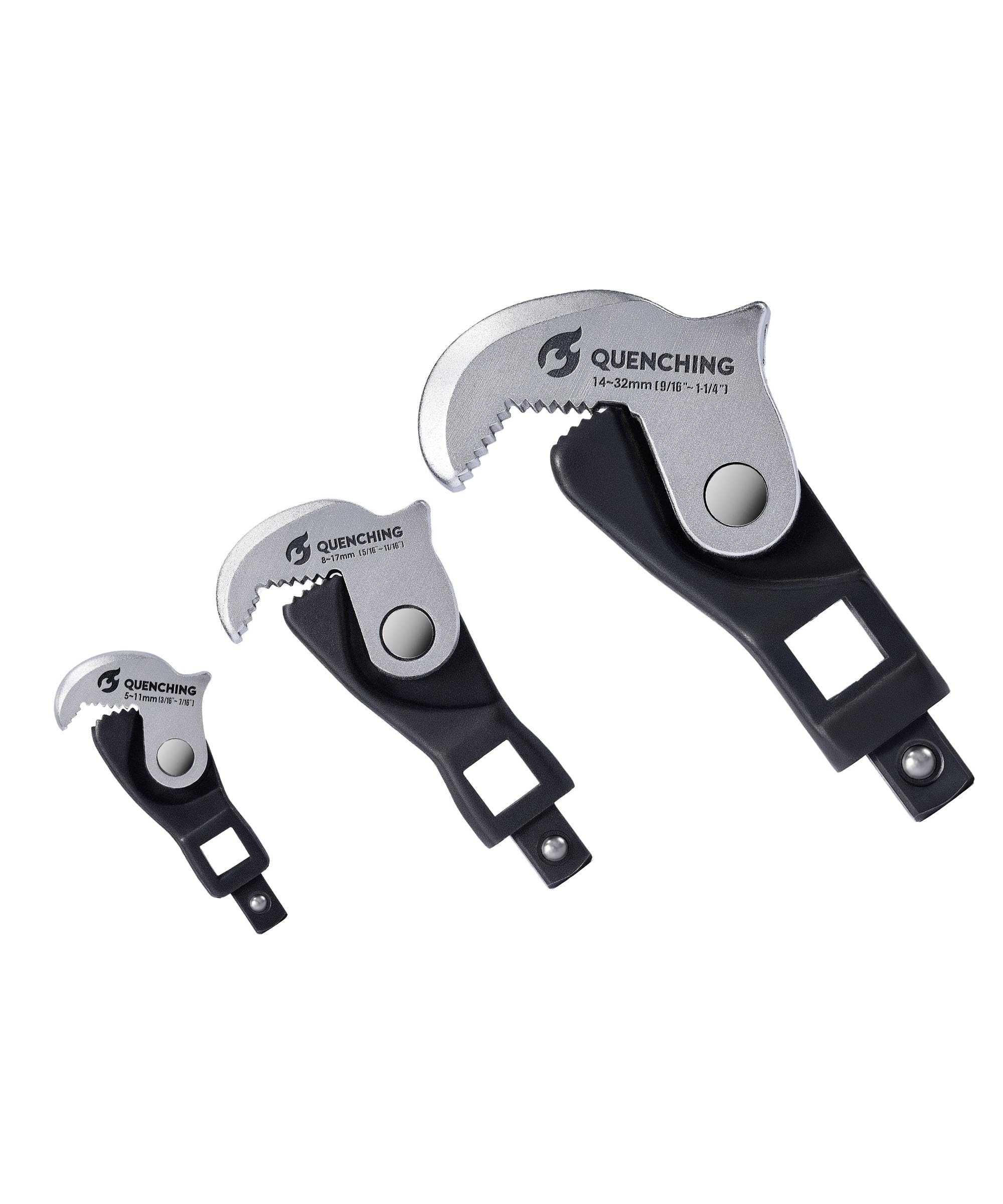 QUENCHING Self-Adjusting Crowfoot Wrench Set – 3-Piece Kit Fits 1/4", 3/8", 1/2" Drives, Covers 5–32mm, Replaces Multiple Fixed-Size Wrenches