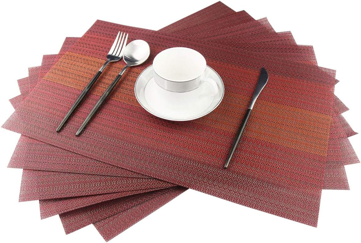 Bright Dream Placemats Sets of 6 Kitchen Table Mats Washable Woven Vinyl Heat Resistant (6,Red)