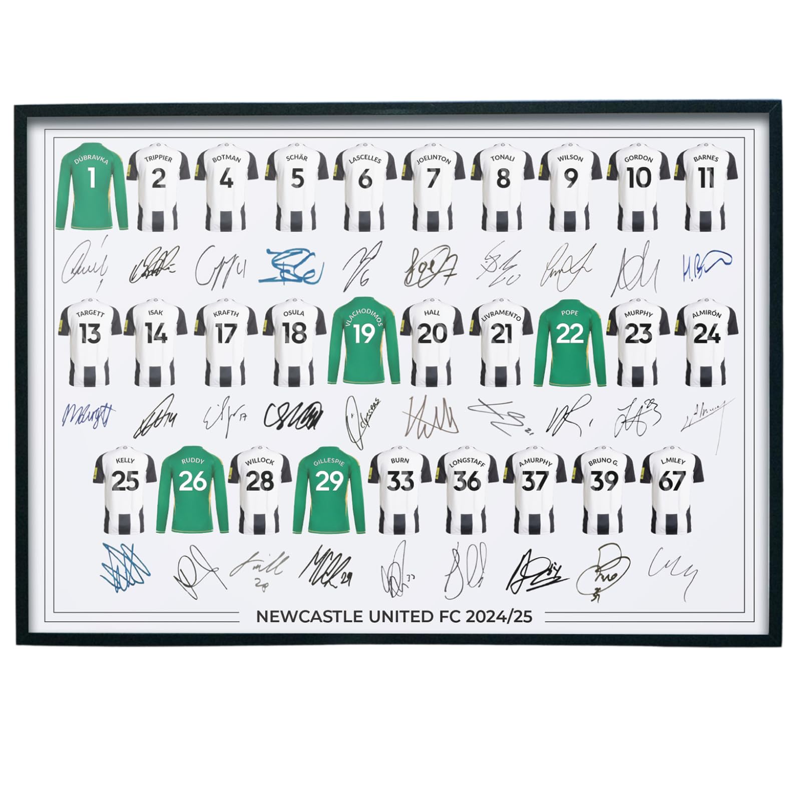 Newcastle United FC Signed 2024-25 Team Poster Print Autographed By ...
