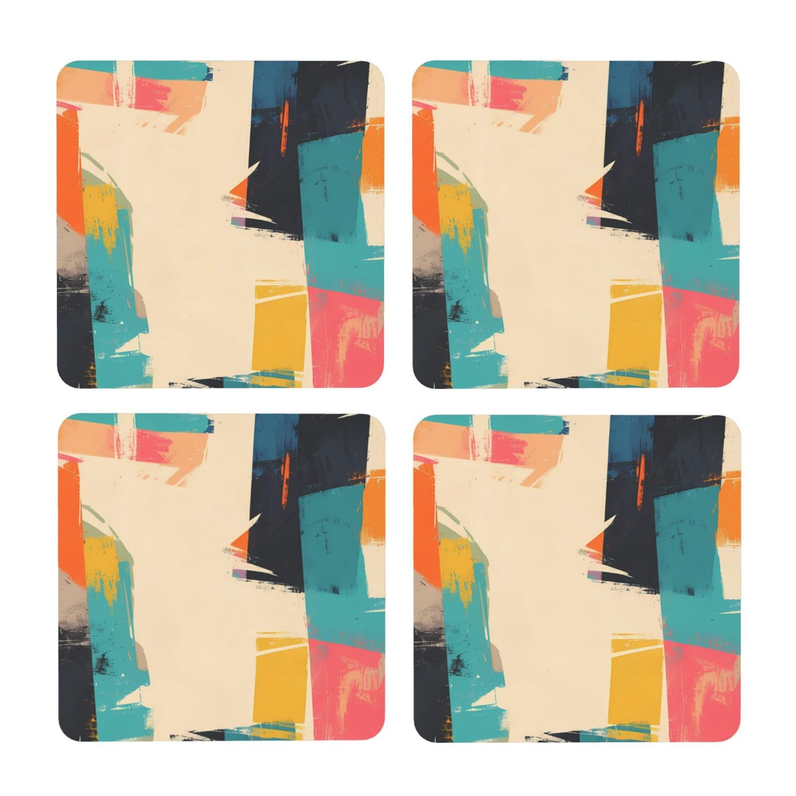 Bedbliss Red Blue Printed Square Coasters For Drinks Absorbent, 4 Pack Tea Coffee Wooden Coaster Set, Lightweight And Heat-Resistant Coasters With Cork Base For Protection Home