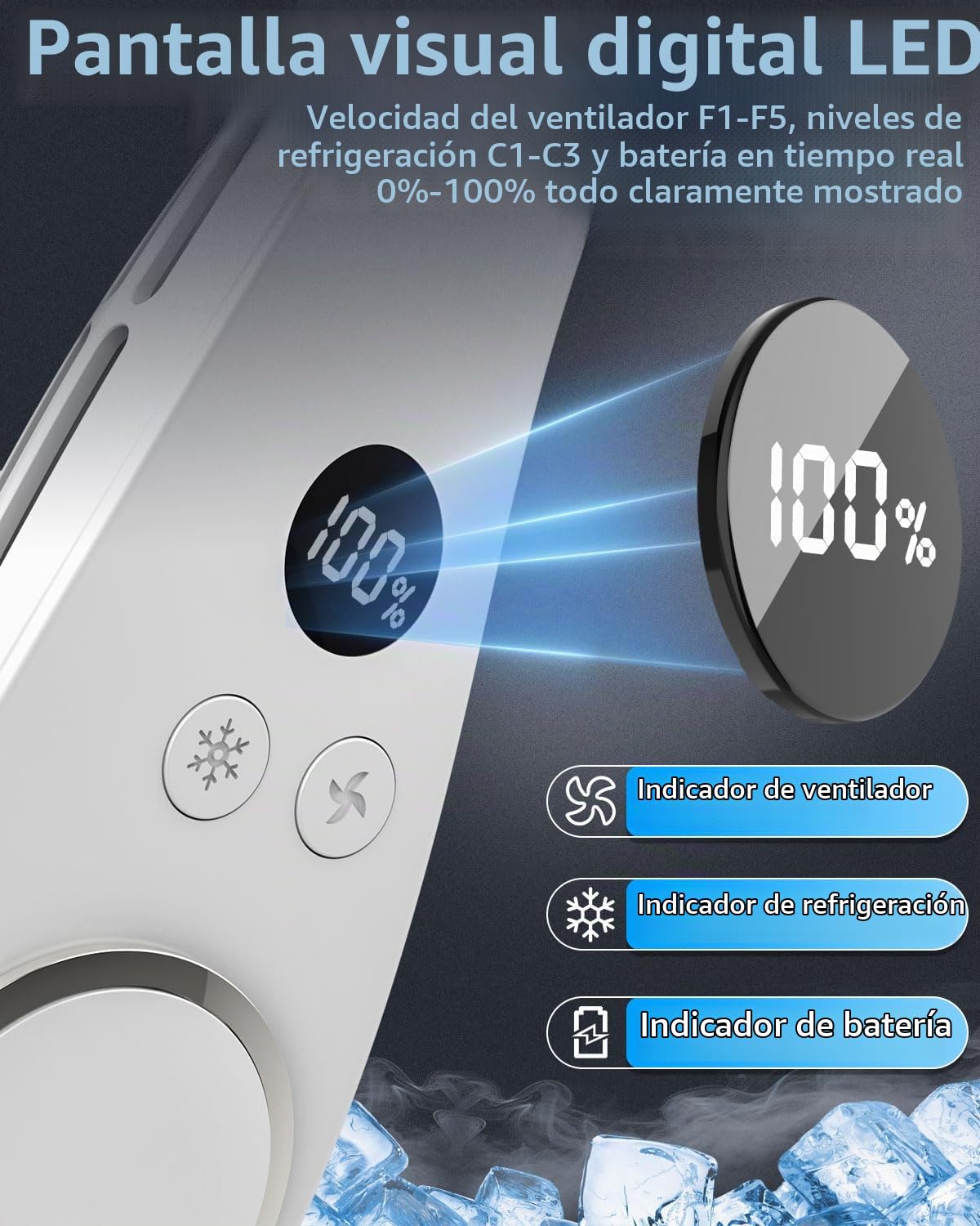 Ventilador de cuello con placa de refrigeración, ventiladores potentes silenciosos de 24 horas que soplan aire frío, pantalla LED de 5 velocidades y potencia, USB de 5500 mAh, sin aspas