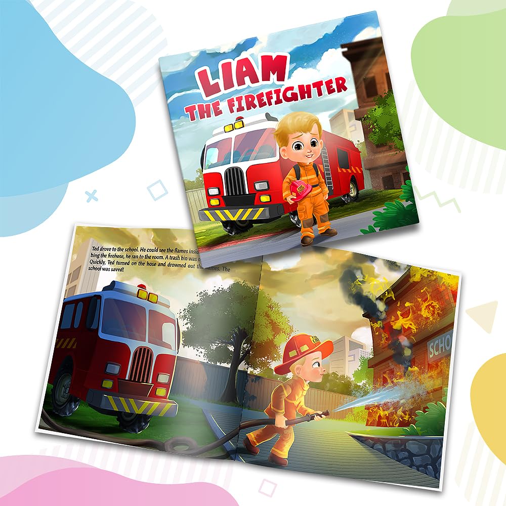 Personalized Story Book by Dinkleboo -"The Firefighter" - for Kids Aged 0 to 8 Years Old - A Story About a Child's Dream to be a Firefighter