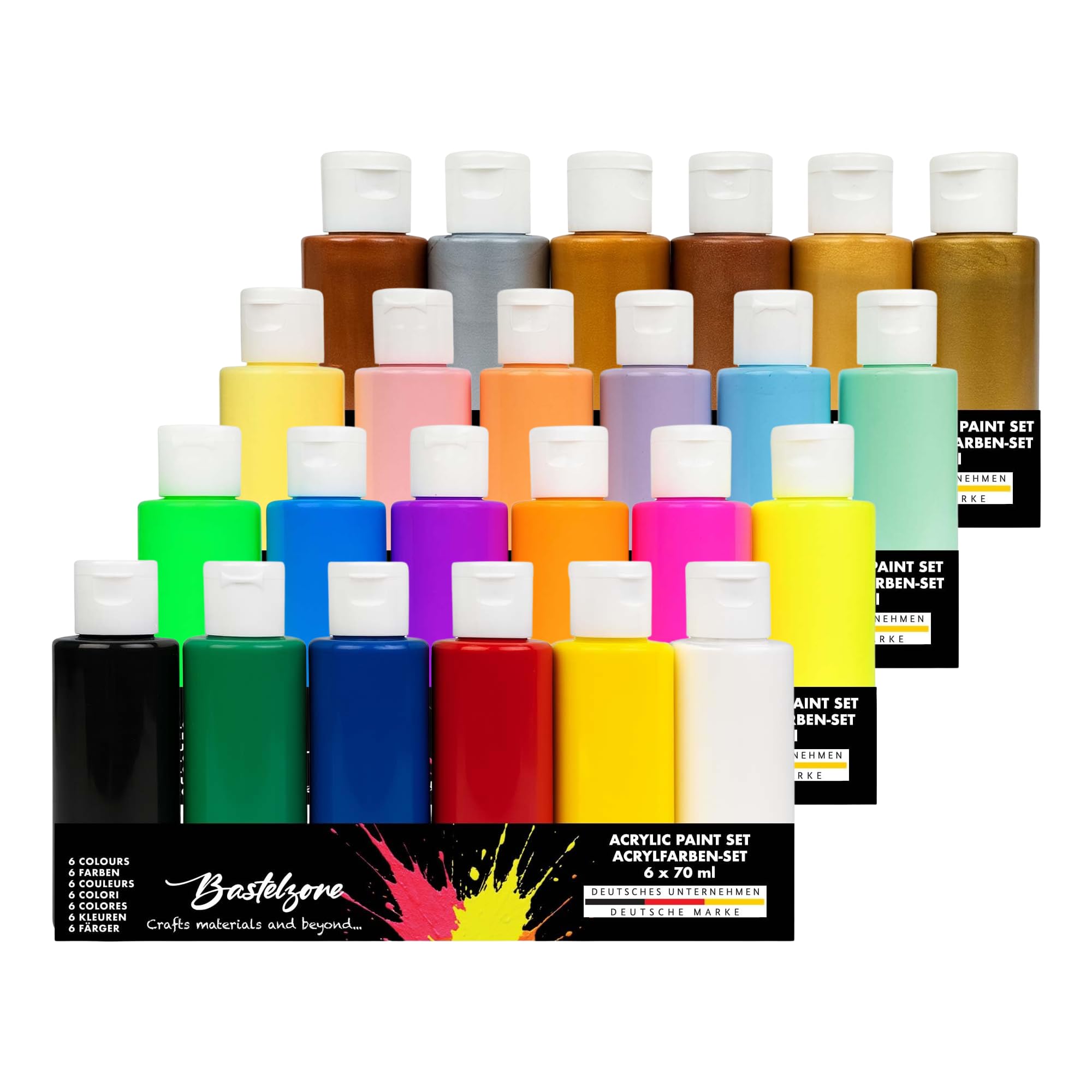 Kit de peinture acrylique – Peintures polyvalentes et hautement pigmentées pour loisirs et artistes. À base d'eau, couvrante, lumineuse et prête à l'emploi, végétalienne (24 couleurs x 60