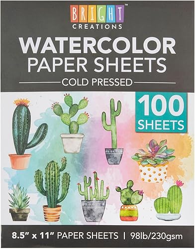 Miniatura 5 de Bright Creations Bloc de papel de acuarela prensado en frío imprimible a granel, 100 hojas, 8.5 x 11 pulgadas, 230 GSM, blanco, papel de pintura