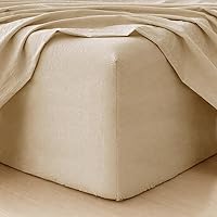 Vista 1 de MooMee Sábana bajera ajustable de solo 100% algodón lavado con textura parecida al lino, transpirable, duradera, suave, cómoda, bolsillo profundo