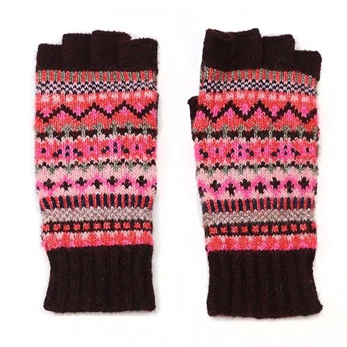 Pom Peace of Mind Wine and Pink Mix Fairisle Knit Fingerless Gloves