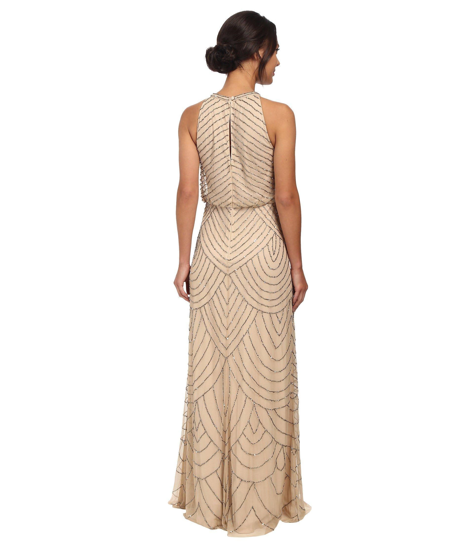 Adrianna Papell Halter Art Deco Beaded Blouson Dress Vestido para ocasión Especial Mujer