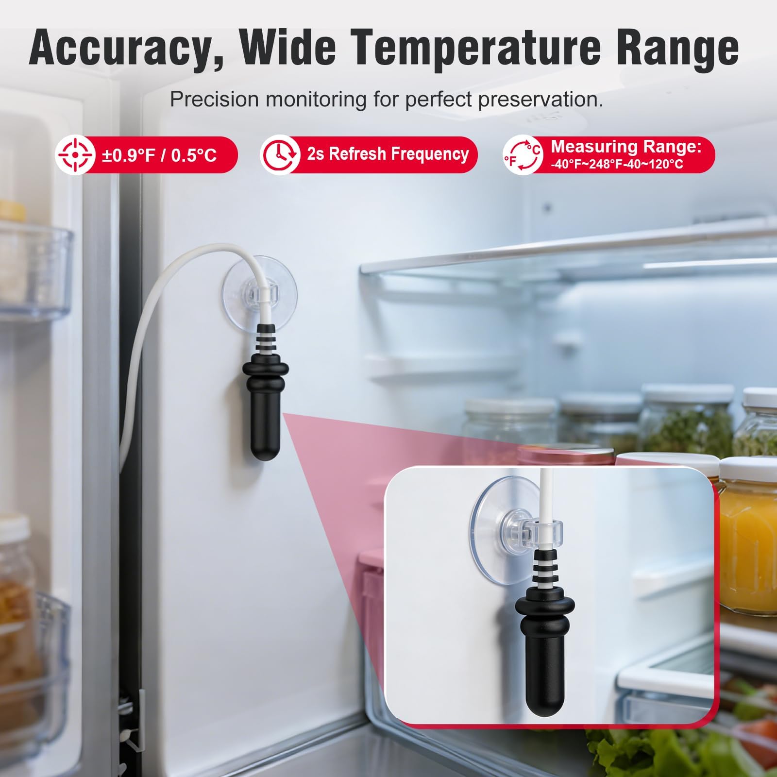 DAYTECH Termometro e igrometro WiFi intelligente per congelatore, allarme con temperatura ambiente e igrometro, avvisi app e display digitale chiaro, per casa/ristorante/ufficio, nessun hub richiesto