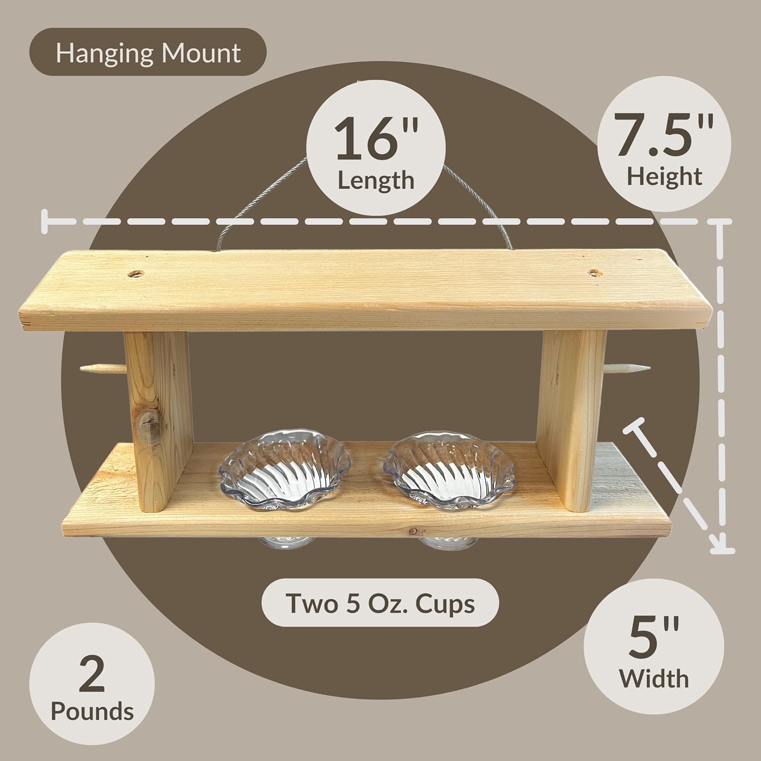 DutchCrafters Cedar Wood Oriole Bird Feeder with Two Jelly Cups and Fruit Spikes, Hanging Wooden Outdoor Fruit Nectar Feeder for Oriole Birds - Amish Made in USA