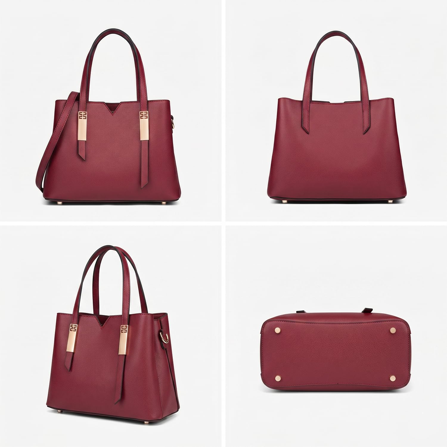 Bolso de Mano Mujer de Cuero Genuino Vintage, Bolso de Boda Fiesta Clásico, Elegante Bolso Estructurado con Asa Superior y Bandolera Casual Rojo