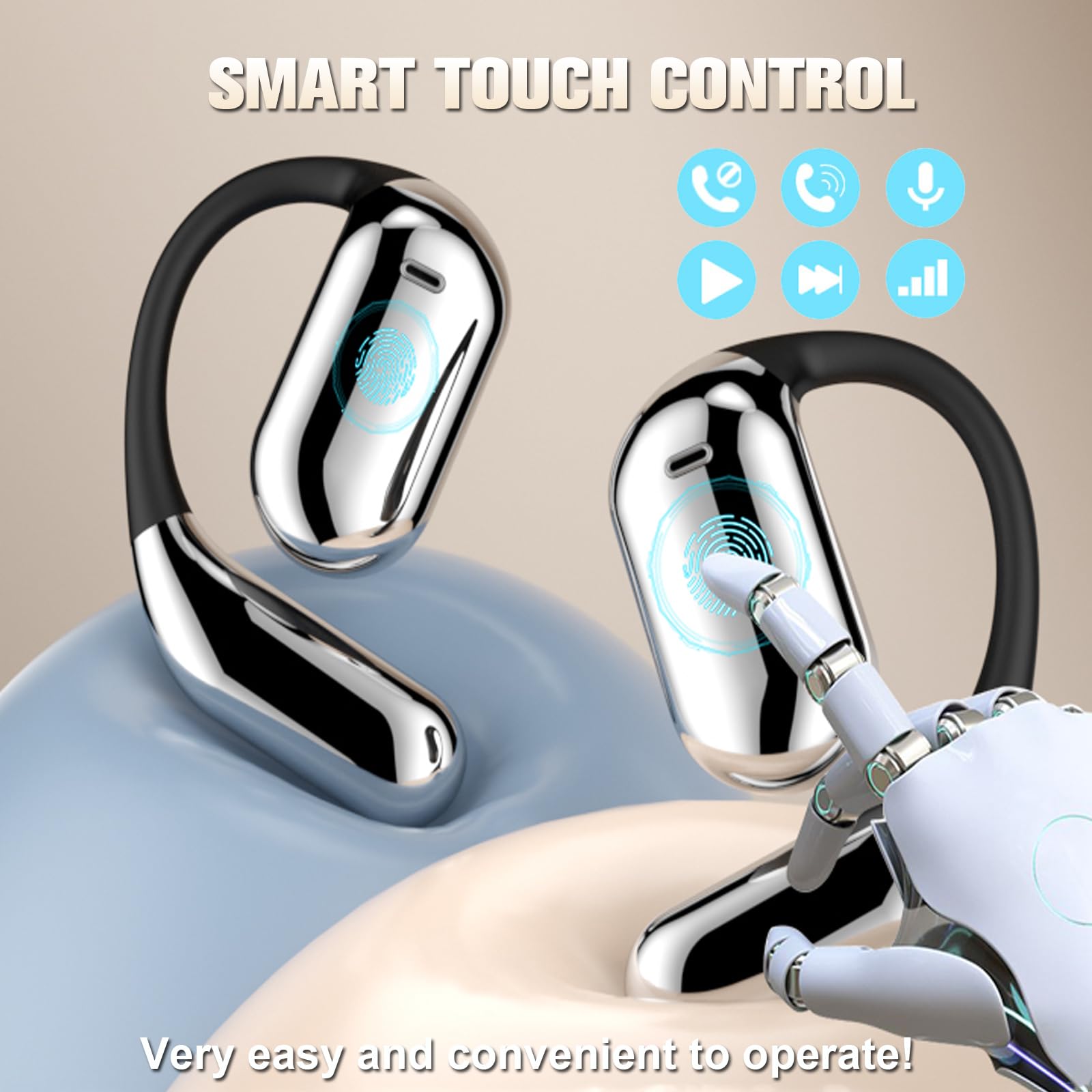 Auricolari wireless Bluetooth touch screen con cancellazione attiva del rumore, auricolari sportivi a conduzione d'aria per corridori, auricolari Bluetooth ANC da corsa sopra l'orecchio con schermo