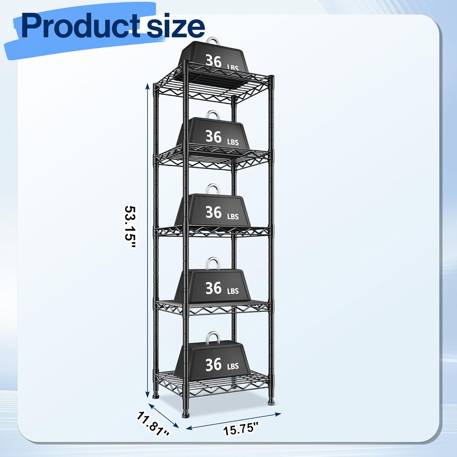 Romorgniz 5 Tier Storage Shelves for Small Space, Adjustable Metal Shelving Unit, Storage Rack Standing Bathroom Shelf and Narrow Shelf for Laundry Dorm Kitchen Pantry, 15.75" W*11.81" D*53.15" H